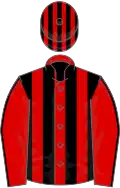 RED and BLACK STRIPES, red sleeves, black seams, striped cap