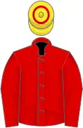 Scarlet, gold cap, scarlet hoop