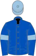 Royal blue, light blue armlets and cap