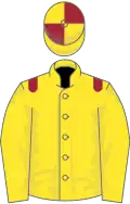 Yellow, maroon epaulets, quartered cap