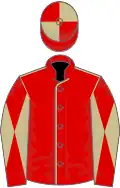 Red, beige seams, diabolo on sleeves, quartered cap