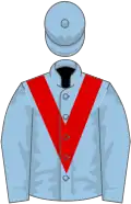 Light blue, red chevron
