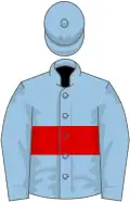 Light blue, red hoop