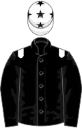 Black, white epaulettes, white cap, black stars