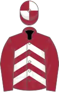 Maroon and white chevrons, maroon sleeves, qtd cap