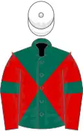 Dark green and red diabolo, red sleeves, dark green armlets, white cap