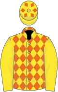 Yellow and orange diamonds, yellow sleeves