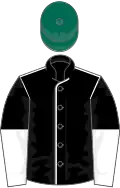 Black, white seams, halved sleeves, dark green cap