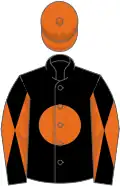 Black, orange disc, diabolo on sleeves, orange cap