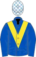 Royal blue, yellow chevron, light blue and white check cap