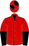 RED, black seams, halved sleeves, quartered cap