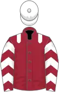 Maroon, white epaulets, chevrons on sleeves, white cap