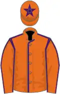 Orange, purple seams and star on cap