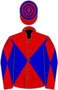 Red and blue diabolo, hooped cap
