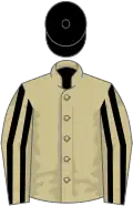 Beige, Black striped sleeves, Black cap