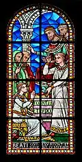 Susanna and the elders, stained-glass window (1881), by Edouard Didron, on the south wall of the cathedral.