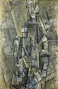 Pablo Picasso, 1911–12, L'Homme à la clarinette (Man with a Clarinet), oil on canvas, 106 x 69&nbsp;cm, Museo Thyssen-Bornemisza, Madrid