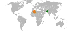 Map indicating locations of Pakistan and Algeria