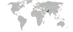 Map indicating locations of Pakistan and Holy See
