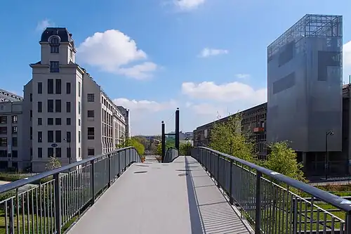 A flour mill and grain storage warehouse were turned into campus buildings for the Paris Diderot University (2002–07)