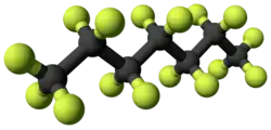 Ball-and-stick model of perfluoroheptane