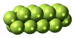 Space-filling model of perfluorooctane