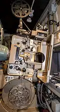 The DP70 pedestal and mechanism seen from the operating side, with the mechanism cover open.