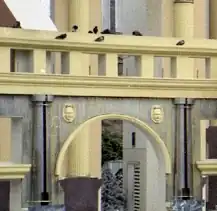 Postmodern mascarons in cartouches spilling water in Piazza d'Italia, New Orleans, USA, by Charles Moore, 1978[24]