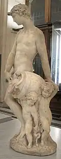 Side view, with two putti and goose