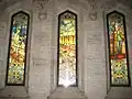 Lobby area, stained glass windows