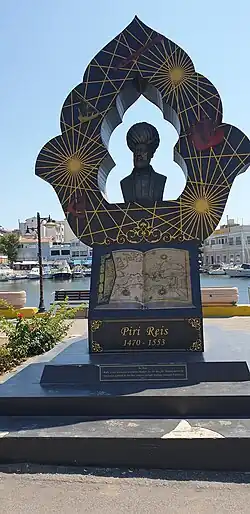 Bust in Gelibolu captioned, "Piri Reis 1470 to 1553"