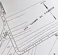 Plan of the shaft site: M. forge and living quarters; N. well and ventilation shaft.