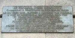 Plaque on Avenue Général-Lemonnier in Paris in his honour