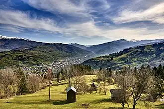 Poenile de sub Munte from nearby massif in northeast