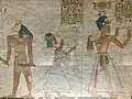 Prince Khaemwaset behind his father, king Ramesses III