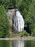 A waterfall next to the coast