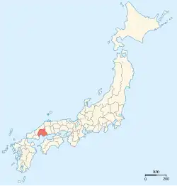 Map of Japanese provinces (1868) with Aki Province highlighted
