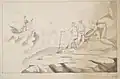 'R.R. Jones shipwrecked on the coast', 1844, drawing, 34 x 48&nbsp;cm, from The Illustrated Life of Richard Robert Jones