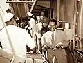 President Ramon Magsaysay, inspects signal bridge of USS Wasp (CVA-18) during his visit in Manila Bay (1954)