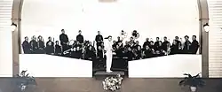 The Red Hill Band at the New Goshenhoppen band shell in the 1920s with Oliver K. Bernd as the director.