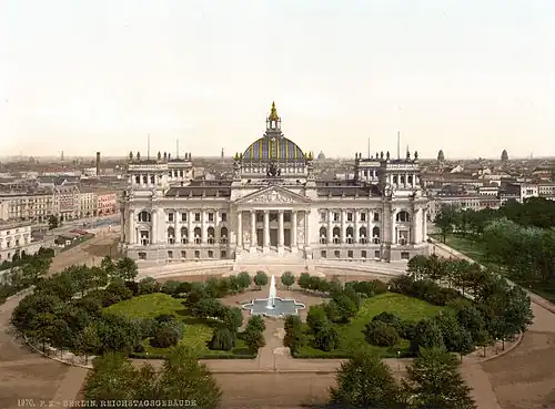 The Reichstag building on the Königsplatz seen from the Siegessäule, c. 1900