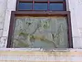 Relief depicting Saint George, above the entrance of the Eastern Orthodox church