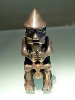 A bronze statue of a seated figure from about AD 1000 that was recovered at the Eyrarland farm in the area of Akureyri, Iceland.
