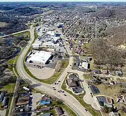 US-14, Wis-80/56, and the Pine River pass through town