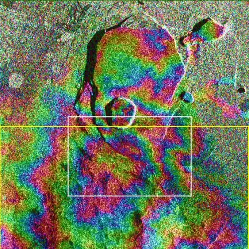 Figure 20. InSAR Image of Kilauea, Hawaii showing fringes caused by deformation of the terrain over a six-month period.