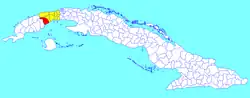 San Cristóbal municipality (red) within Artemisa Province (yellow) and Cuba