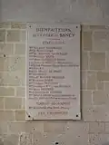 One of the plaques with a list of donors in Sancy-les-Cheminots.