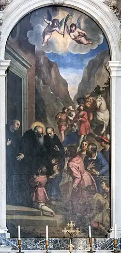 St. Benedict welcomes his disciples, Maurus and Placidus