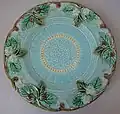 Sarreguemines Majolica Majolique plate, moulded in relief, late 19th century, France. Good example of intaglio effect.[17]