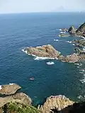 Mount Kaimon on the Satsuma Peninsula over the sea
